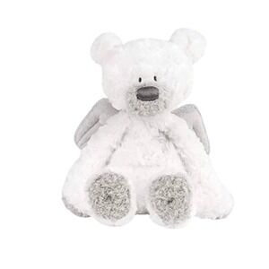 Demdaco Baby Guardian Angel Bear White Grey Plush Doll Wings & Silver Cross NWT